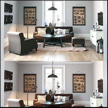 斯堪的纳维亚风格客厅内部场景素材之家精选3D模型