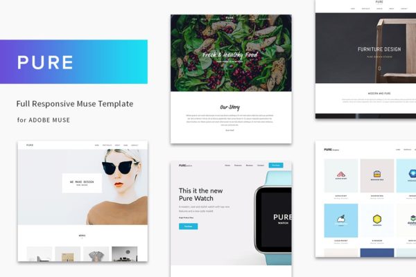 创意工作室个人博客Muse网站模板素材库精选 Pure – Full Responsive Muse Template