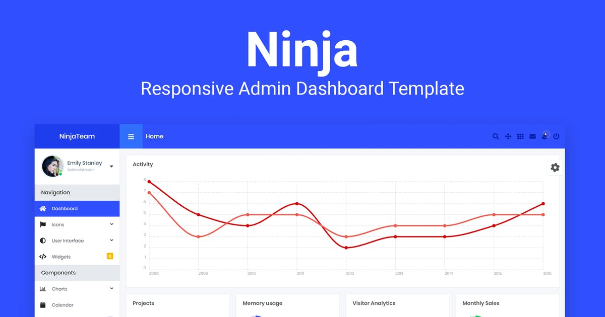 响应式布局框架网站后台管理HTML模板素材库精选 Ninja – Responsive Admin Dashboard Template插图