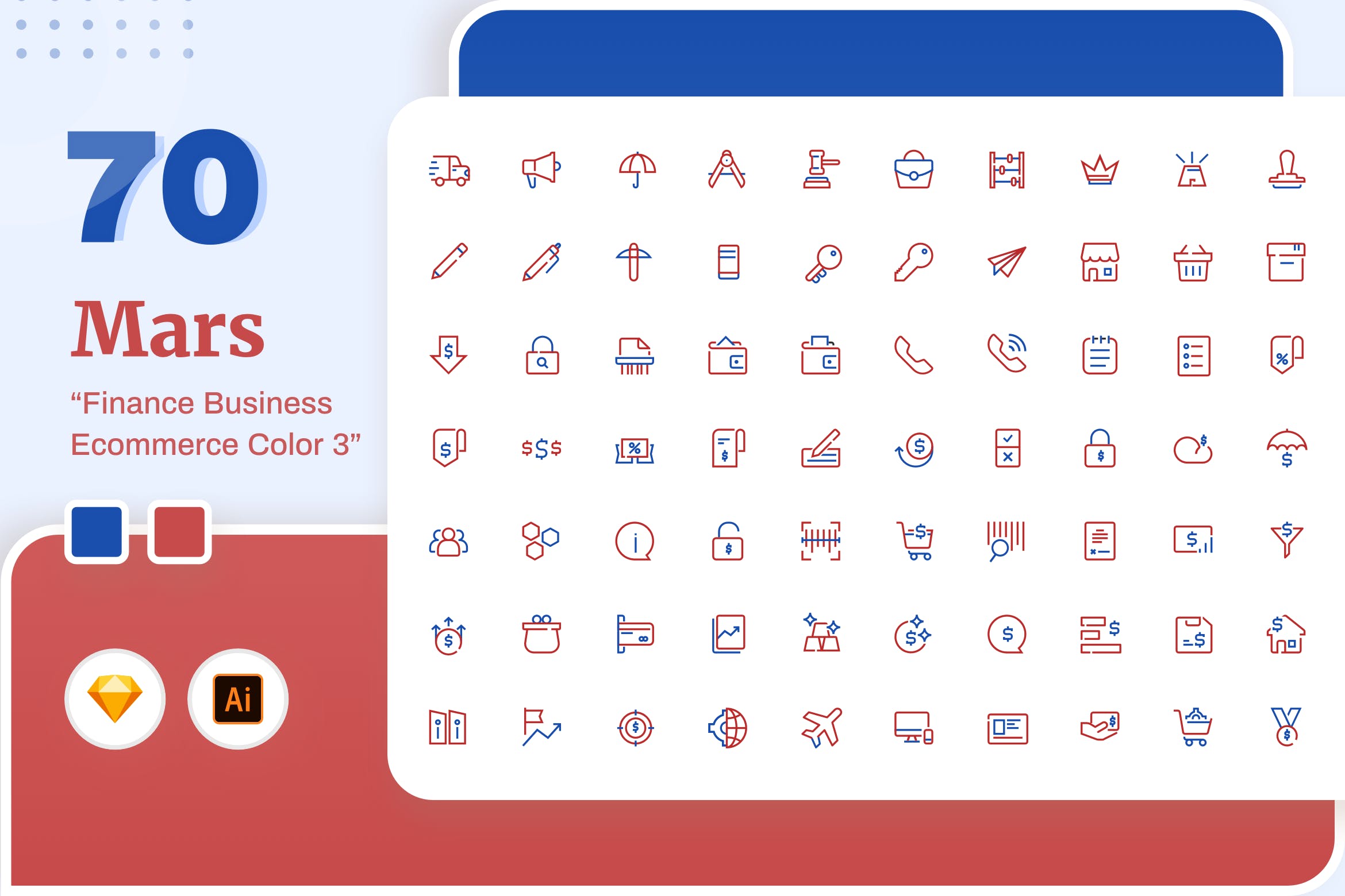 Mars系列-70枚互联网金融主题彩色矢量线性素材库精选图标素材包v3 Mars – Finance Business Ecommerce Color 3插图