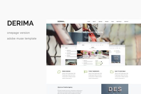 多用途视差创意单页网站设计Muse模板素材库精选 Derima – One Page Muse Template