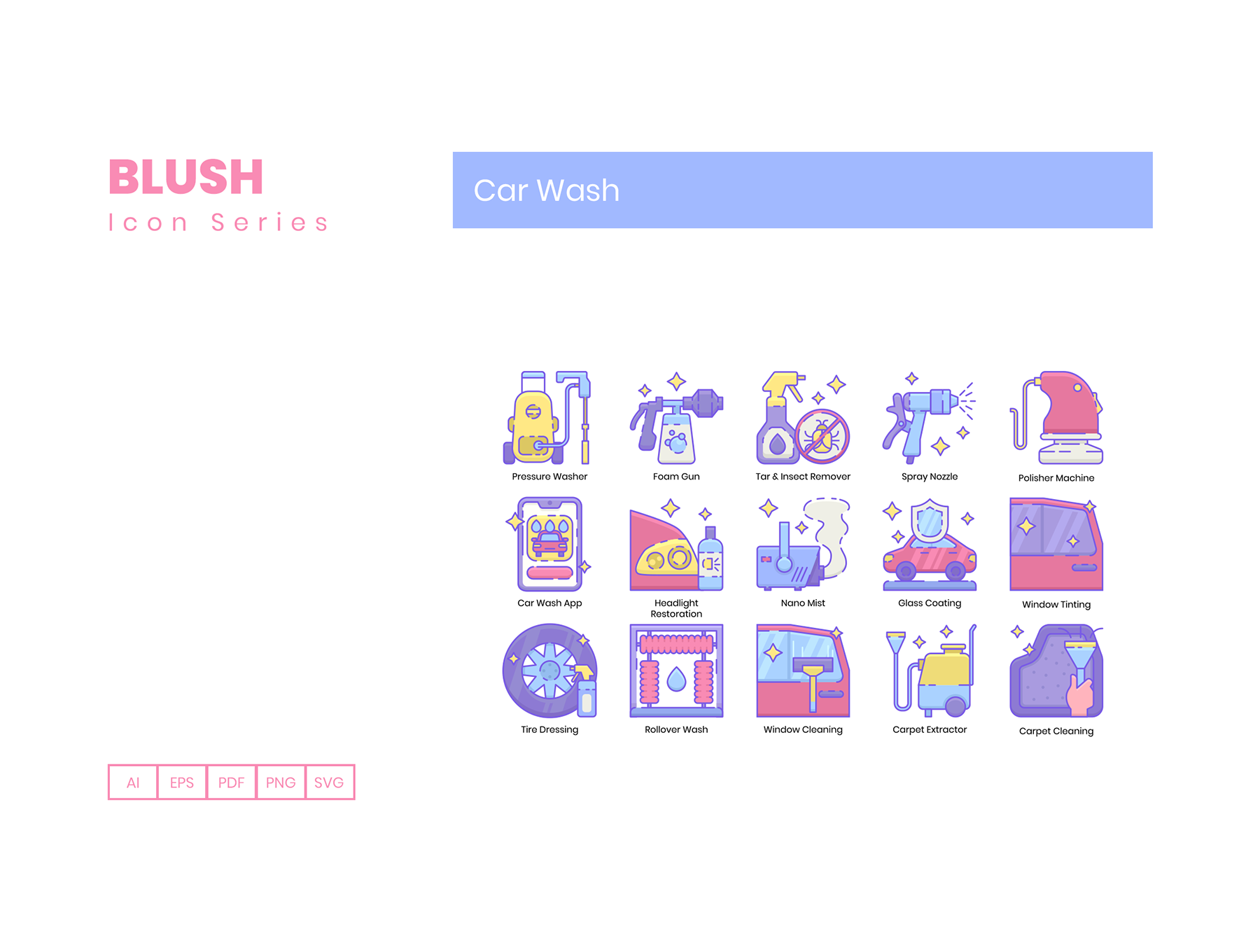 素材库下午茶：洗车服务矢量图标套装下载[Ai]插图(3)