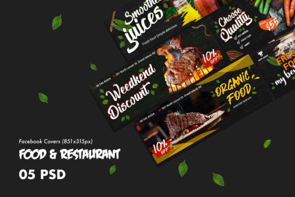 西式美食&amp;餐厅Facebook社交主页封面设计模板素材库精选 Food &amp; Restaurants Facebook Cover PSD Template
