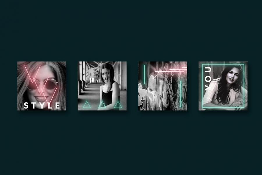 90年代霓虹灯Instagram帖子模板素材库精选插图(3)