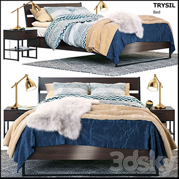 宜家经典双人木床和台灯素材之家精选3D模型