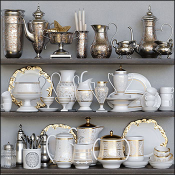 厨房酒壶油壶碗具杯子等素材之家精选3D模型套装