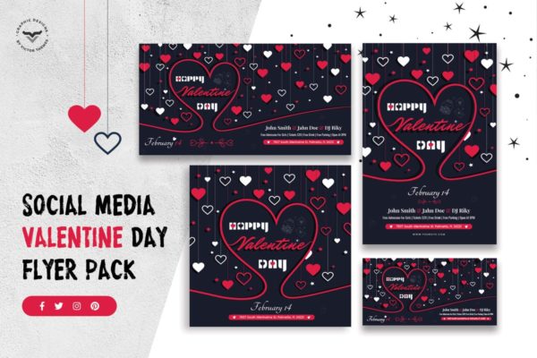 情人节社交媒体贴图海报Banner设计模板素材库精选 Valentines Day Social Media Template