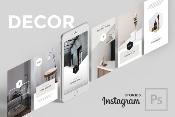 社交媒体文章贴图模板素材库精选素材 Decor PSD Instagram Stories