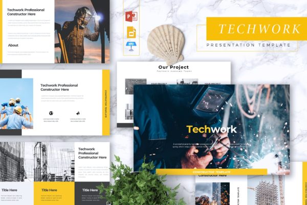 建筑基建项目商业计划书素材库精选PPT模板 TECHWORK – Construction Powerpoint/Keynote/Google