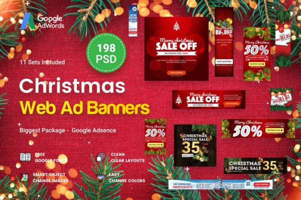 198个圣诞节主题广告Banner模板素材库精选 Christmas Banners Ad – 198 PSD