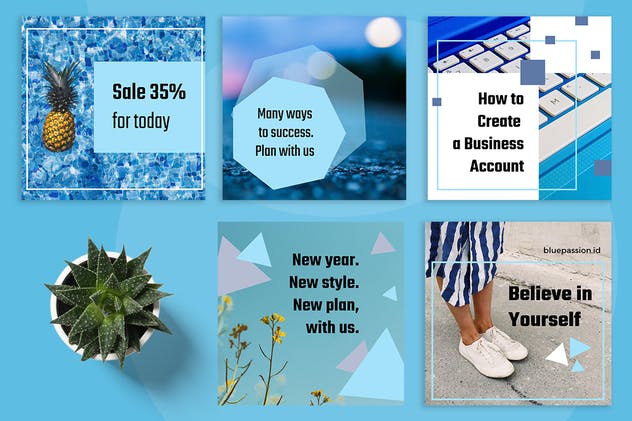 自媒体品牌宣传设计物料素材包 Blue Passion Social Media Kit插图(1)