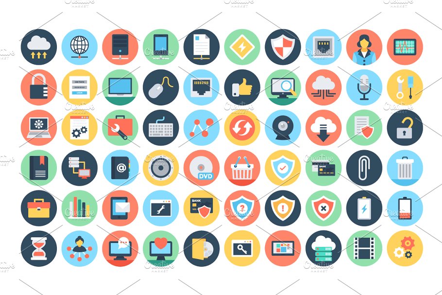 125+扁平网页和网络图标集 125+ Flat Web and Networking Icons插图(1)