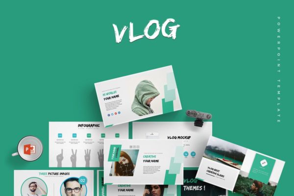 视频博客项目宣传介绍PPT幻灯片模板 Vlog – Powerpoint Template
