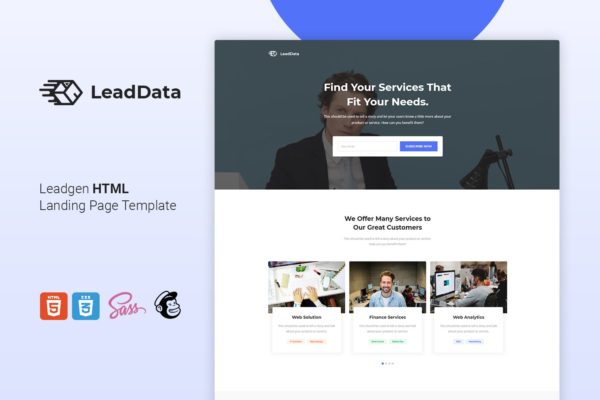 互联网业务企业官网着陆页HTML模板素材库精选 LeadData – Lead Generation HTML Landing Page