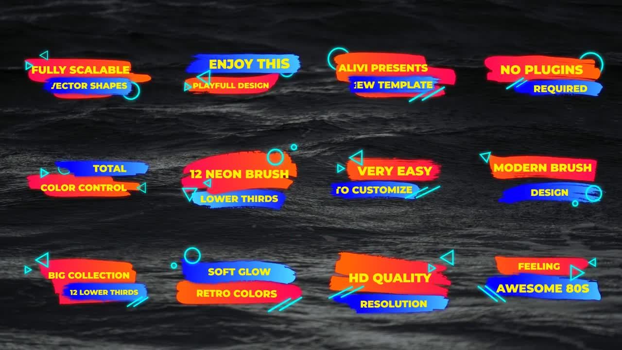 12个色彩丰富的霓虹灯笔刷三分之二标题素材库精选AE模板