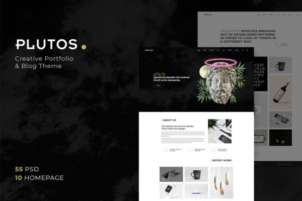 创意设计产品展览博客网站模板素材库精选 Plutos – Creative Portfolio &amp; Blog Template