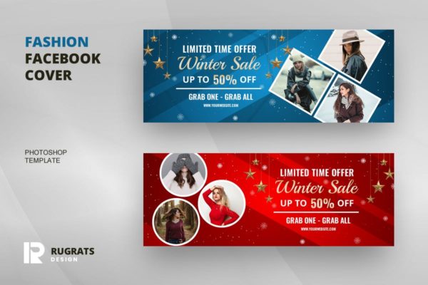 冬季年终大促活动Facebook封面广告模板素材库精选 Fashion R4 Facebook Cover Template