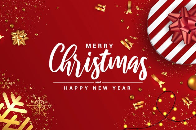 圣诞节新年深红色Banner素材库精选广告模板 Merry Christmas and Happy New Year banners插图(1)