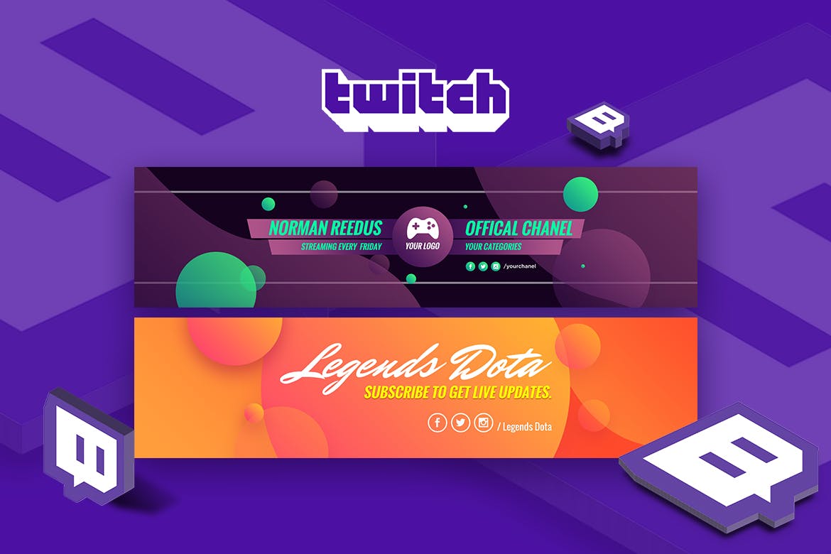 Twitch流媒体网站频道Banner设计模板 Twitch Banners插图(1)