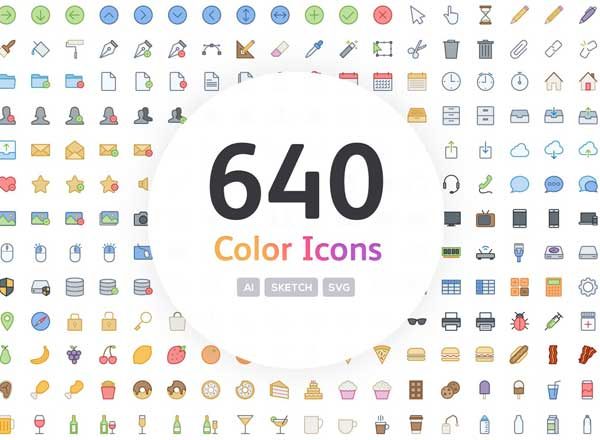 渐变色矢量图标集 640 Vector Line Icons – Color