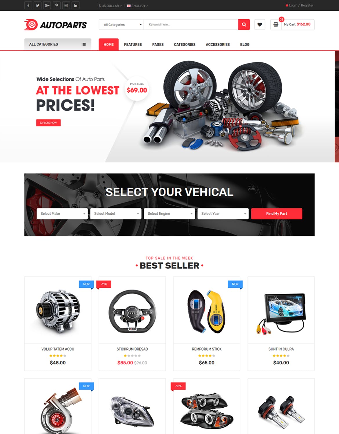 汽车配件网上商城HTML模板素材库精选 AutoParts – Equipments, Accessories HTML Template插图(3)