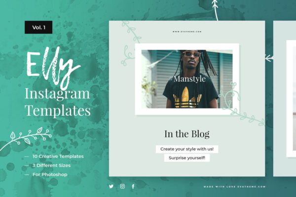 10款简约干净Instagram创意贴图模板素材库精选 Elly Instagram Templates Vol.1