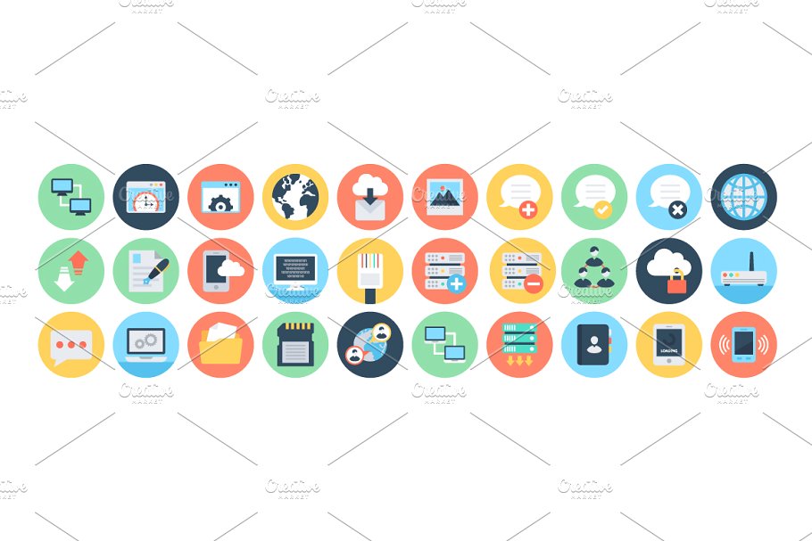 125+扁平网页和网络图标集 125+ Flat Web and Networking Icons插图(2)