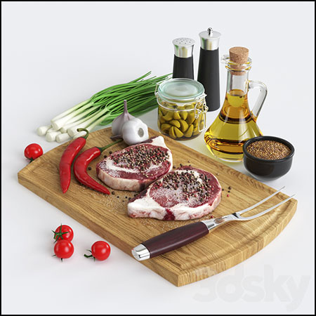 牛排食物和调味品砧板素材之家精选3D模型