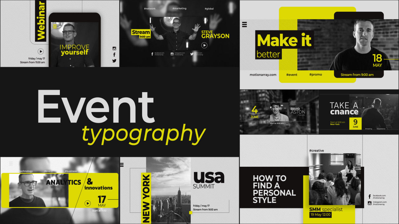 9个简单时尚创意的全屏标题动画素材库精选AE模板