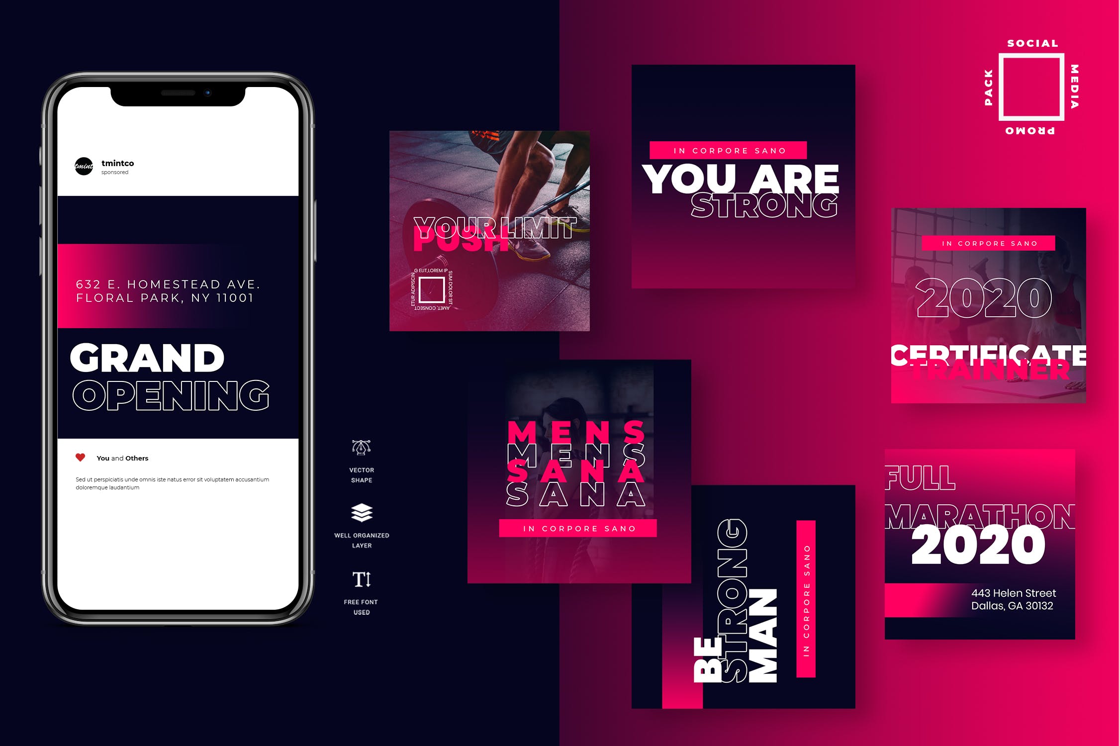 双色&渐变色设计风格Instagram贴图设计模板素材库精选 Eight Duotone Instagram Post Template插图