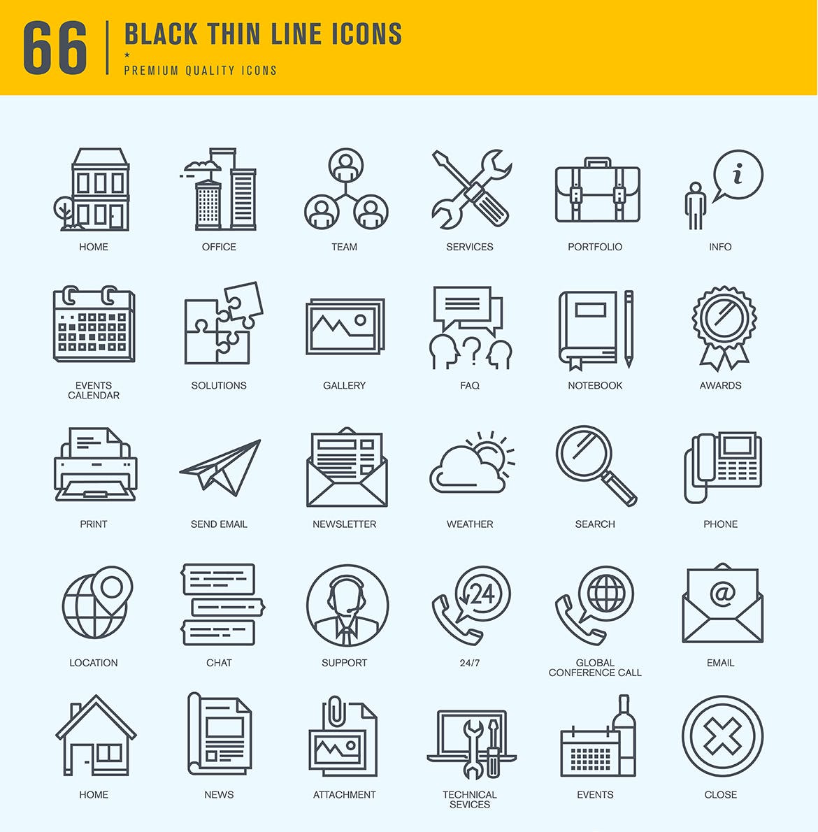 网站和应用程序设计矢量线性素材库精选图标素材包 Set of Thin Line Basic Icons Bundle插图(1)