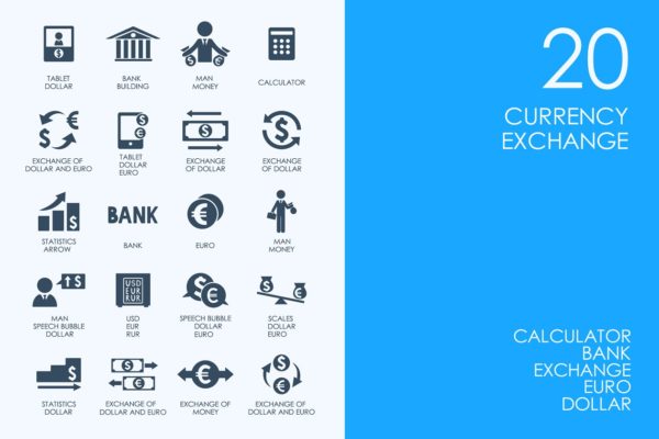 20枚货币兑换图标素材下载 Currency exchange icons