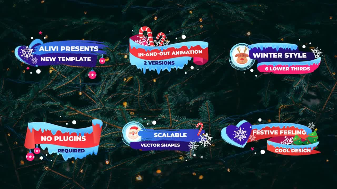 6个冬季圣诞节降低三分之二动画标题素材库精选AE模板