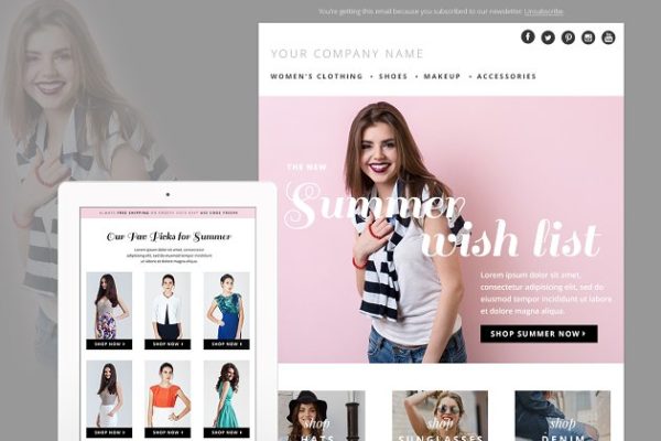 服饰电商、网店电子邮件营销模板 Summer Fashion E-mail Template PSD
