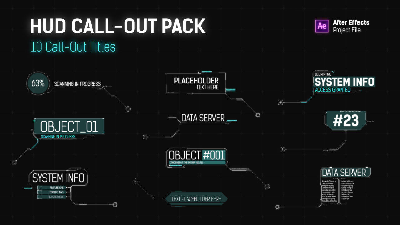10个HUD呼出指示标注字幕条动画素材库精选AE模板