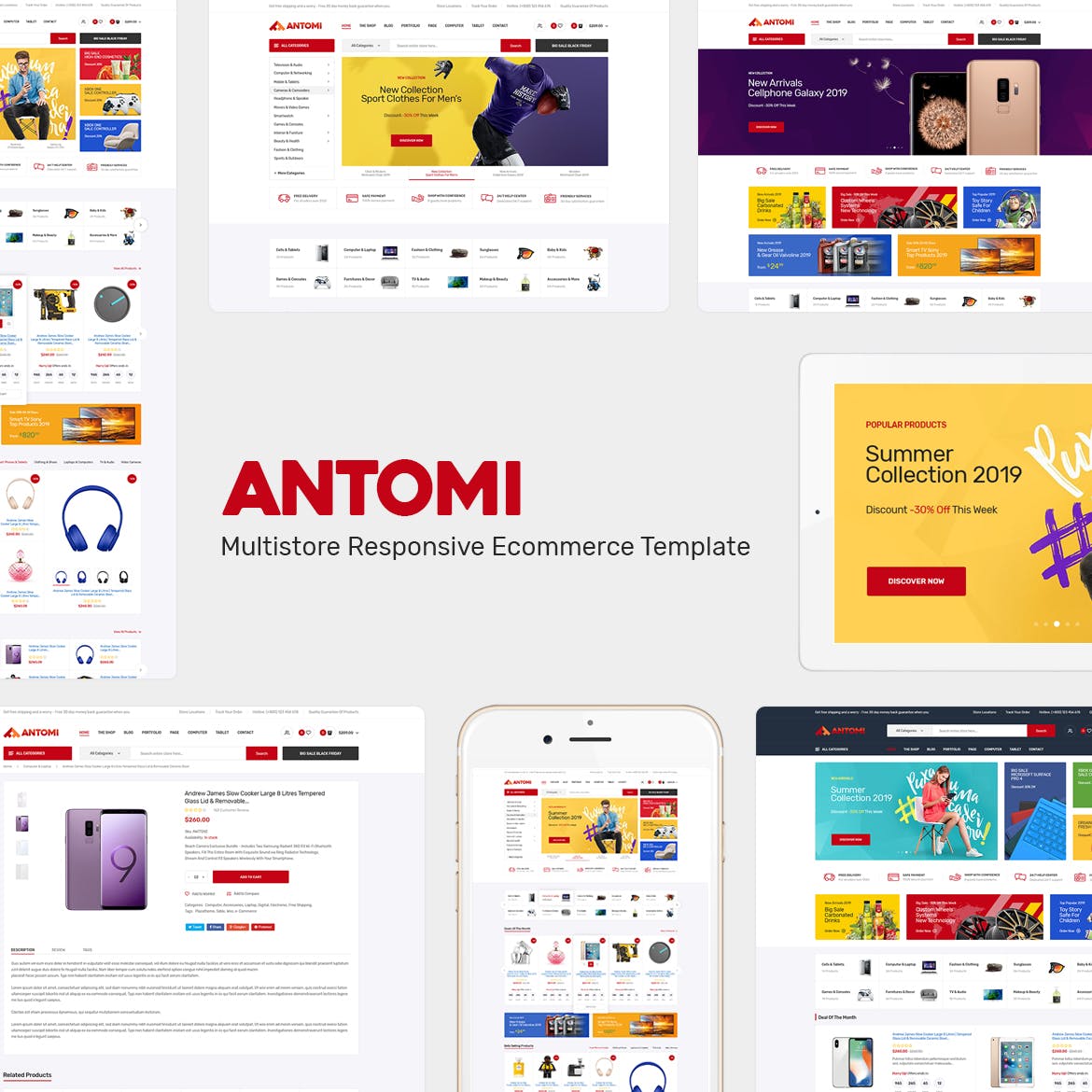 多用途综合性电商网站Opencart主题模板素材库精选 Antomi – Multipurpose OpenCart Theme插图(1)