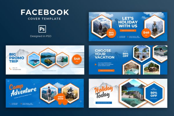 旅游度假主题Facebook主页封面设计模板素材库精选 Holiday Facebook Cover Template