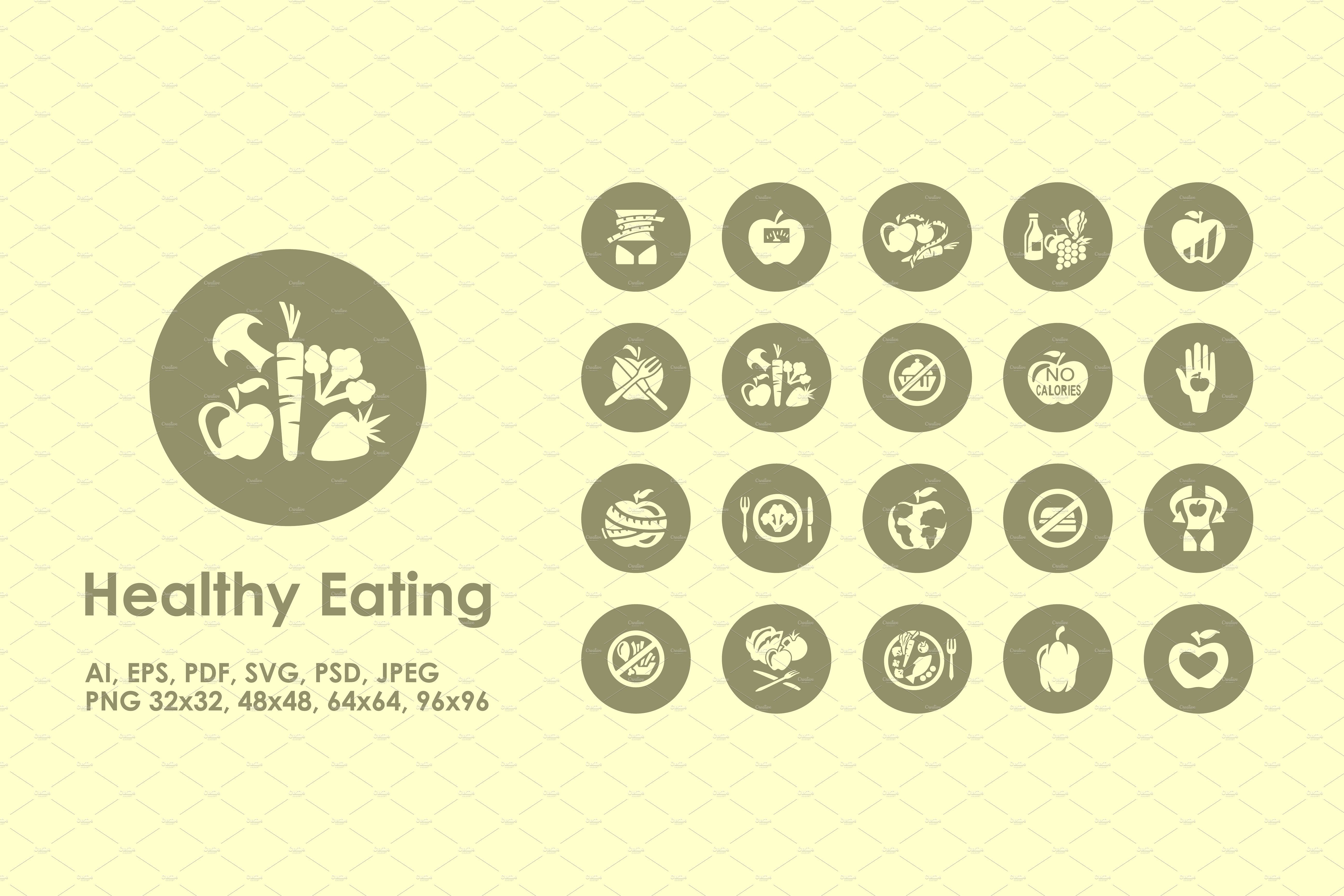 健康饮食主题简约图标 Healthy Eating simple icons插图