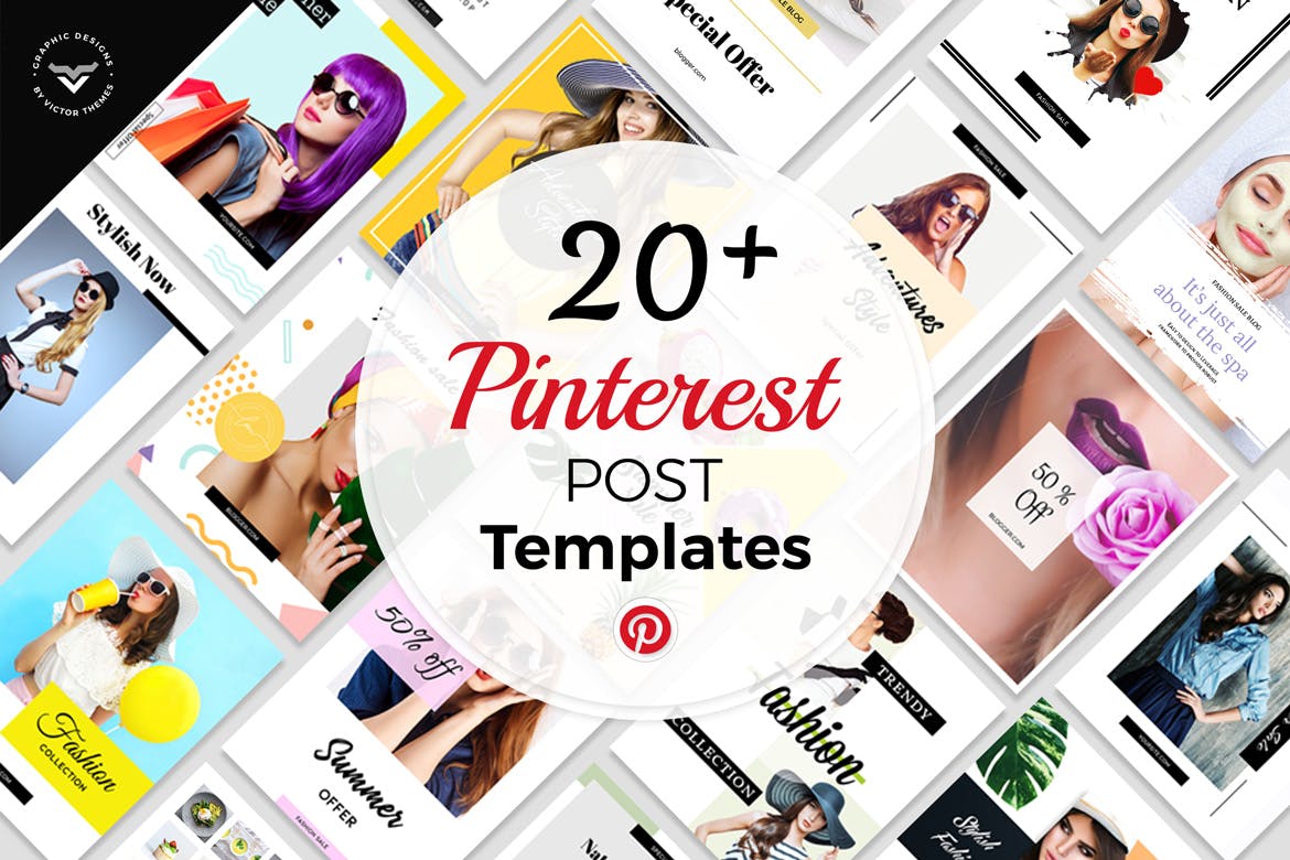 20+Pinterest社交平台时尚品牌文章贴图设计模板素材库精选 Pinterest Social Media Templates插图(1)