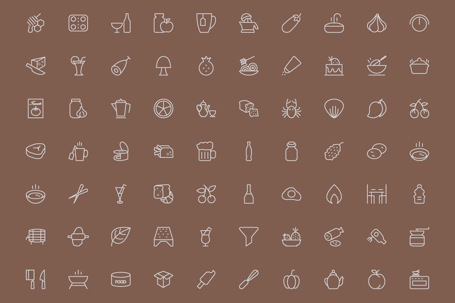 300枚食物主题线条图标 300 Food Line Icons插图(4)
