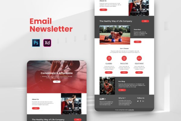 健身俱乐部推广活动EDM邮件模板素材库精选 Healthy &amp; Fitness Email Newsletter