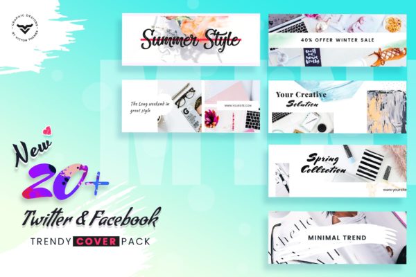 20+Facebook&amp;Twitter社交网站时尚封面设计模板素材库精选 Facebook &amp; Twitter Cover Social Media Templates