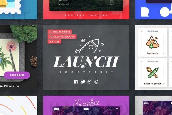 社交媒体营销传播必备设计素材包 Launch Social Media Booster Kit