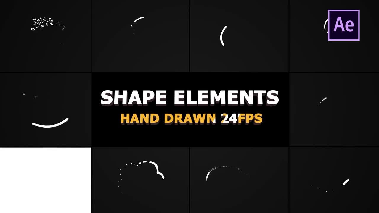 10个动态动画的手绘形状卡通元素素材库精选AE模板