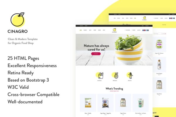 天然有机食物电商网站HTML网站模板素材库精选 Cinagro – Organic Food Shop HTML Template