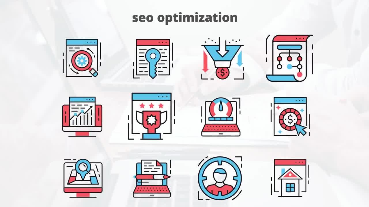 12个SEO优化平面动画图标素材库精选AE模板