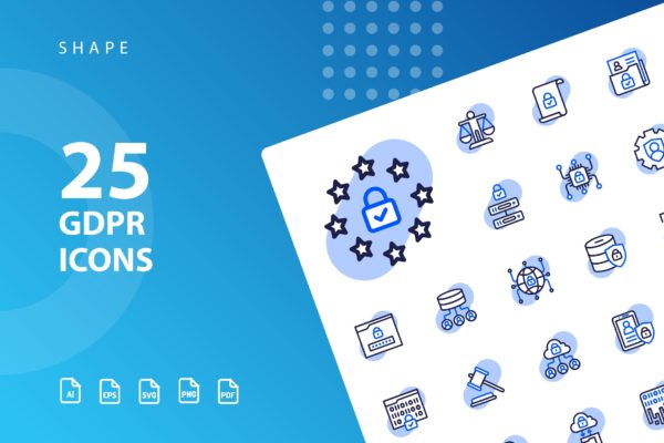 25枚GDPR通用数据保护条例主题阴影素材库精选图标 GDPR Shape