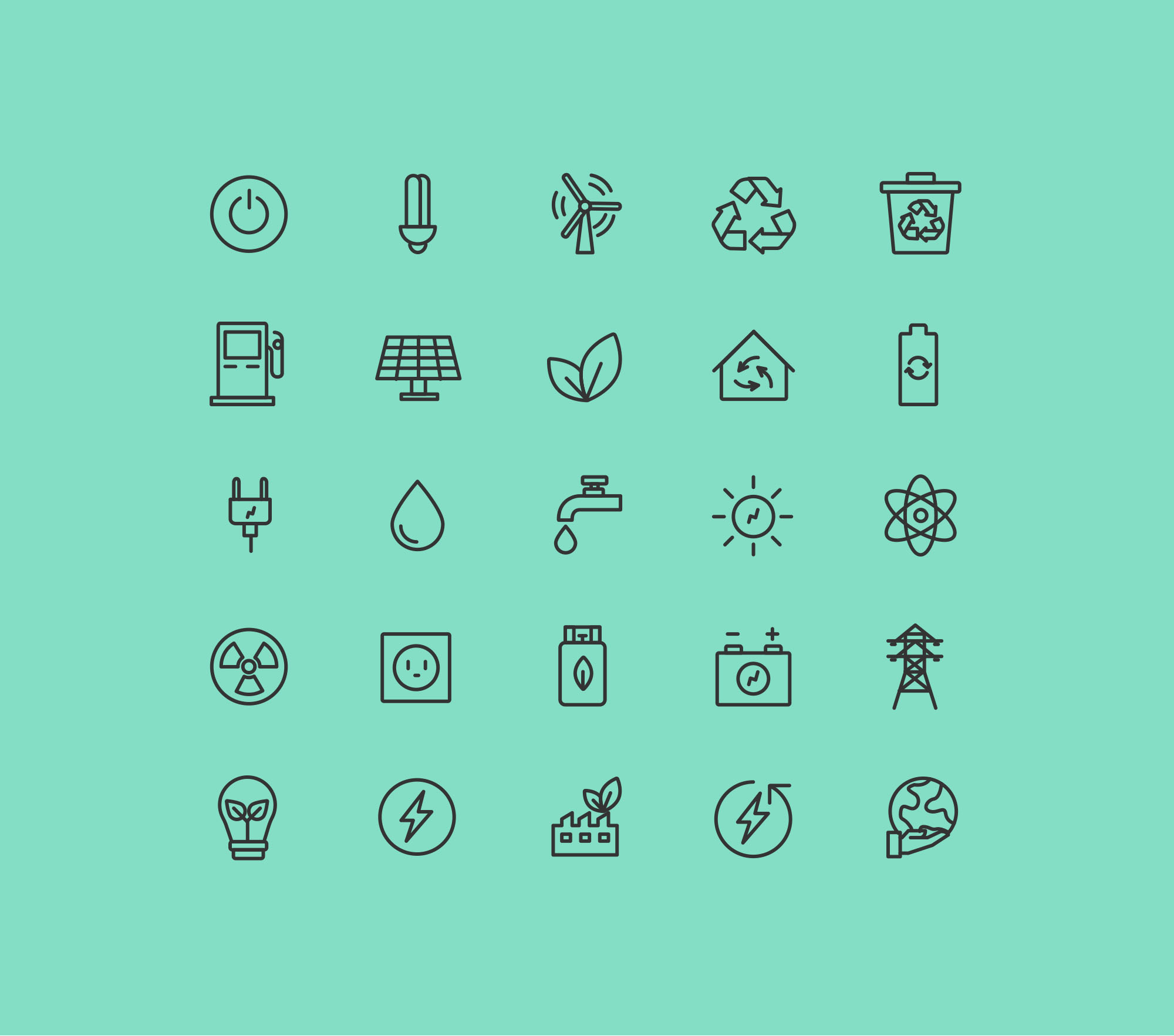 能源与生态矢量线性图标素材 Energy & Ecology Line Vector Icons插图