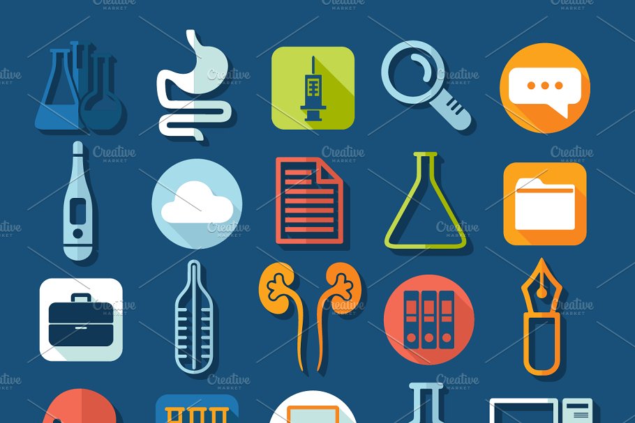 9套225个扁平风格医疗图标  9 MEDICAL sets of icons插图(4)