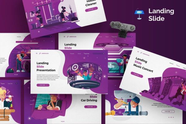手绘插画风格创意Keynote幻灯片模板 Landing Slide – Keynote Template